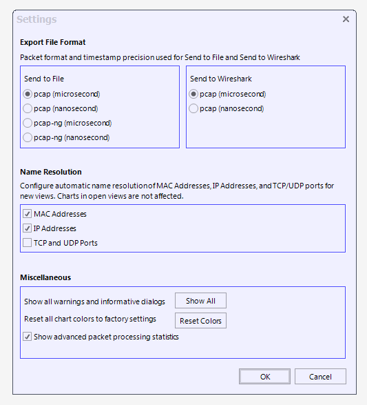 SteelCentral Packet Analyzer Plus Settings for PCAP files